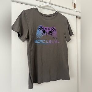 H&M Gray Tee with Purple and Blue Gaming Design